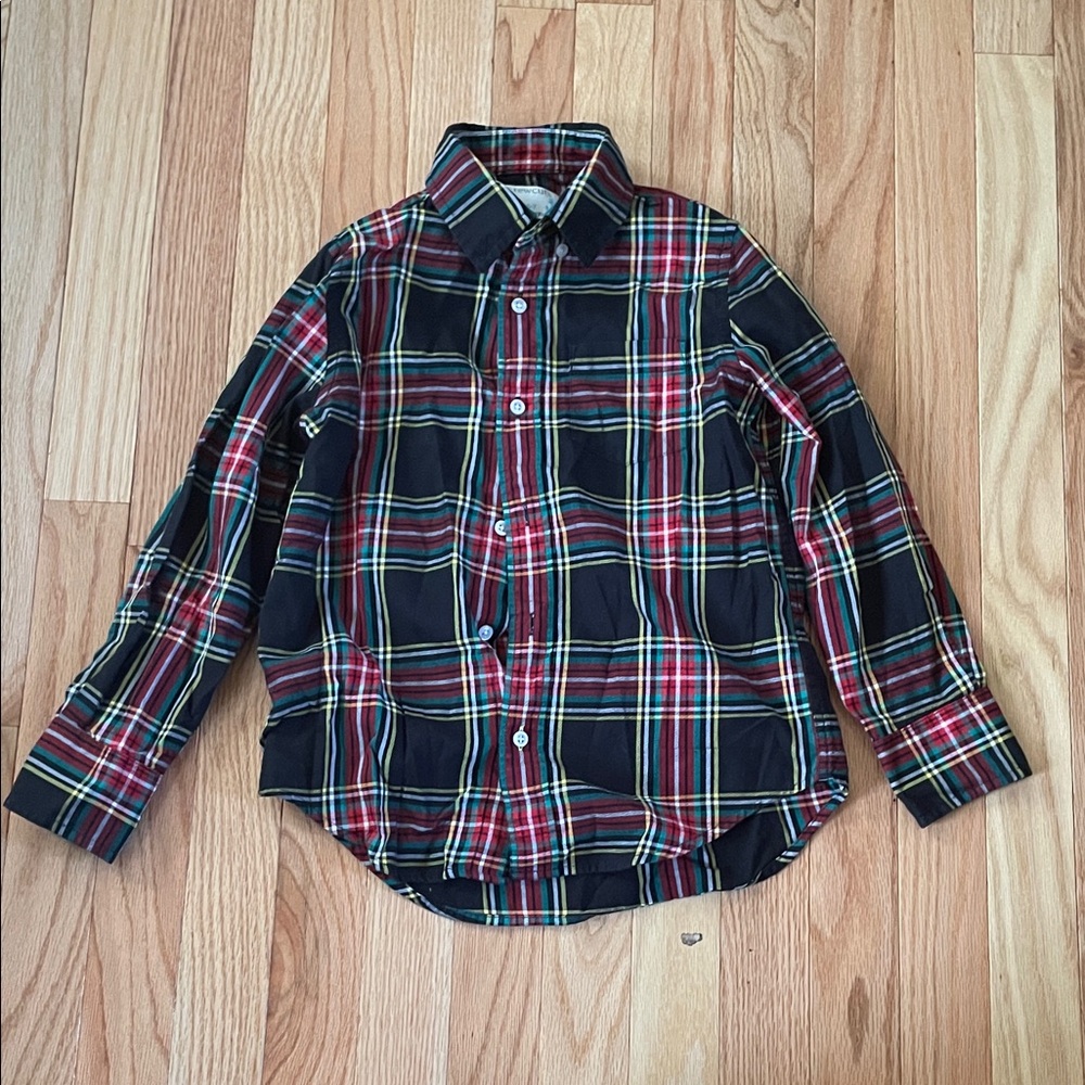 J Crew Crewcuts Shirt Boys 6 Black Red Plaid Cozy Cabin Flannel Button Up